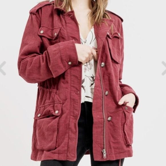 Free People Jackets & Blazers - Free People Women’s Medium Not Your Brothers Military Surplus Burgundy Jacket